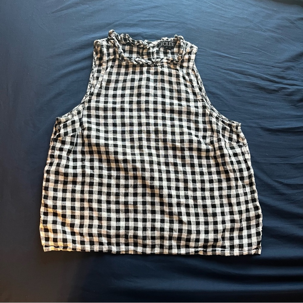 J. Crew Black and White Gingham Linen Top